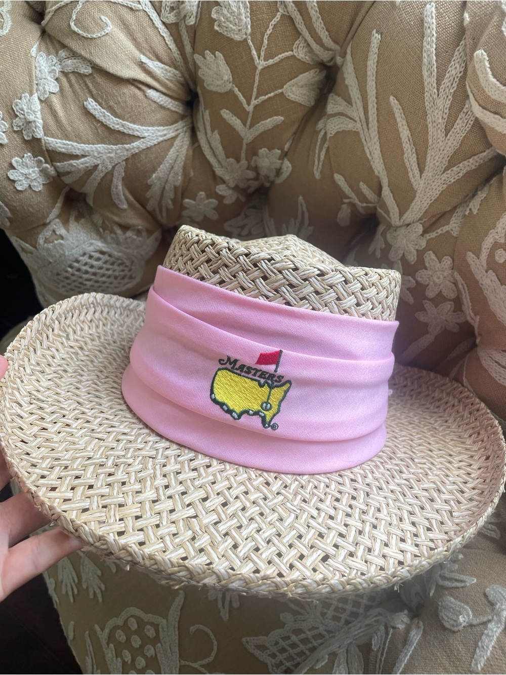 Masters Pink Band Straw Kids Sun Hat with Yellow Logo